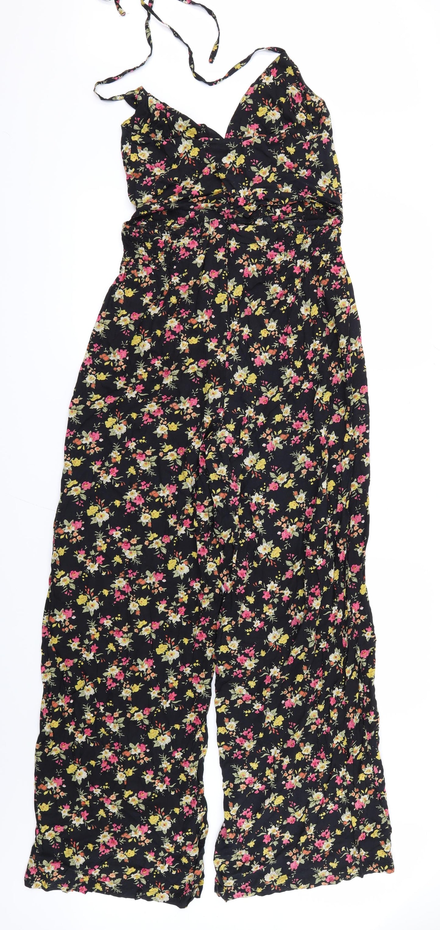 Glamorous Womens Black Floral  Jumpsuit One-Piece Size 14