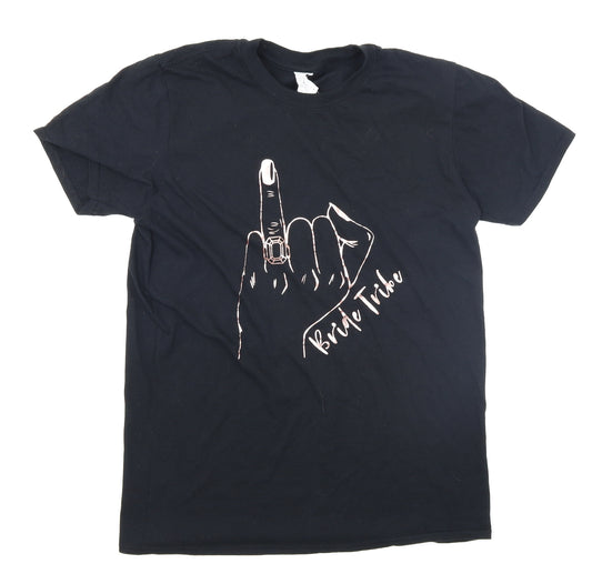 Front view of Gildan women’s black basic t-shirt, size M, - bride tribe