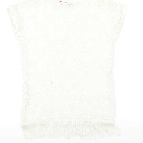 YD Girls White Floral  Basic Tank Size 7-8 Years  - Open Lace