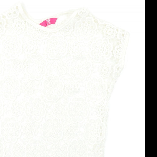 YD Girls White Floral  Basic Tank Size 7-8 Years  - Open Lace