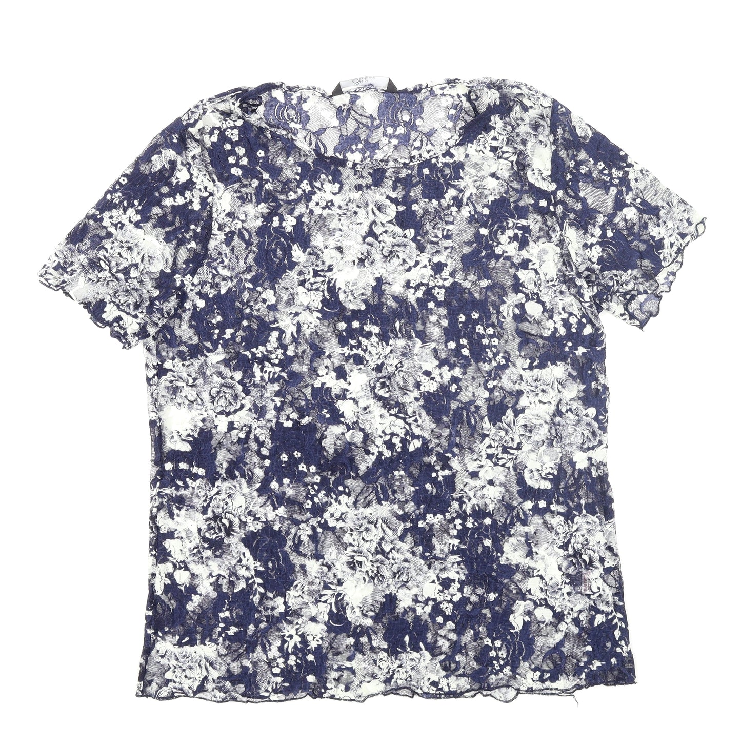 BM Collection Womens Blue Floral  Basic T-Shirt Size 16