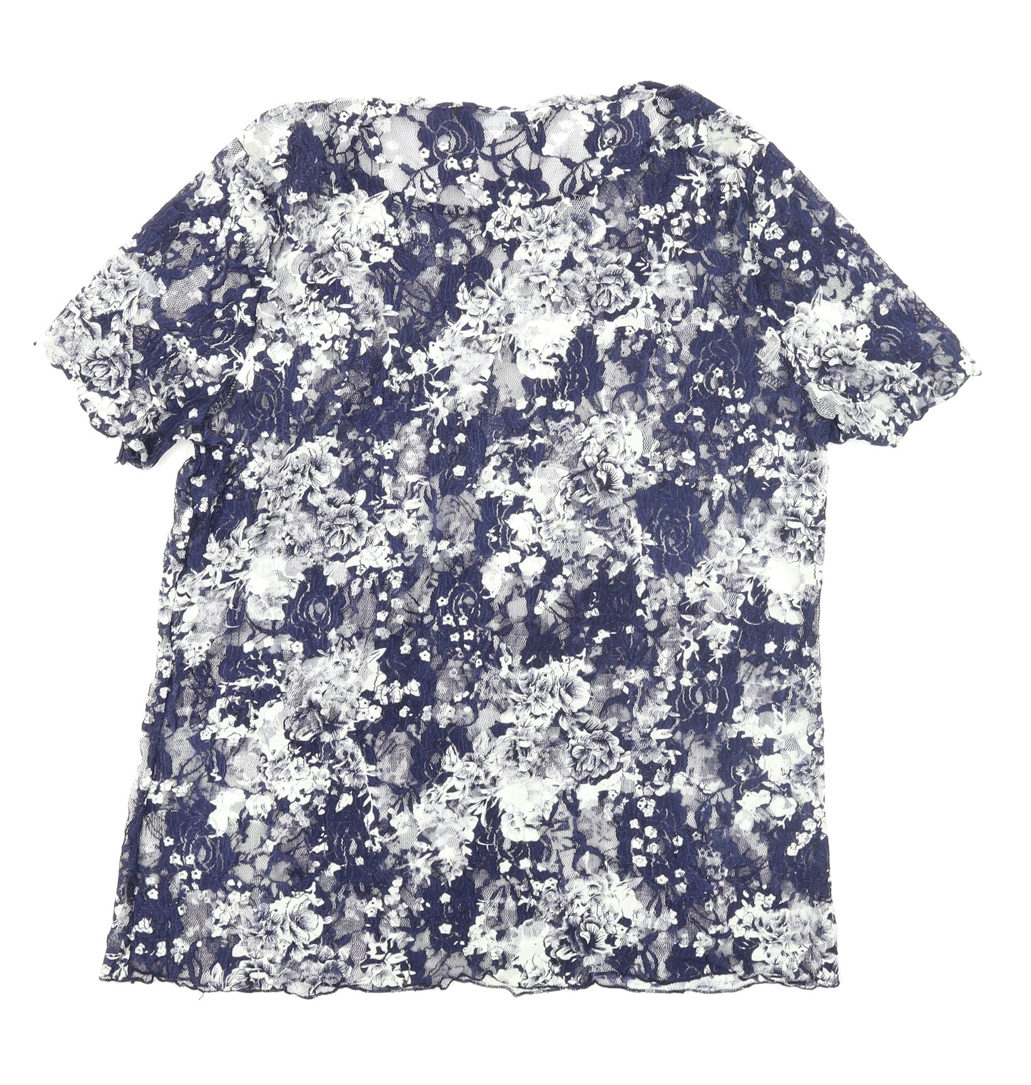 BM Collection Womens Blue Floral  Basic T-Shirt Size 16