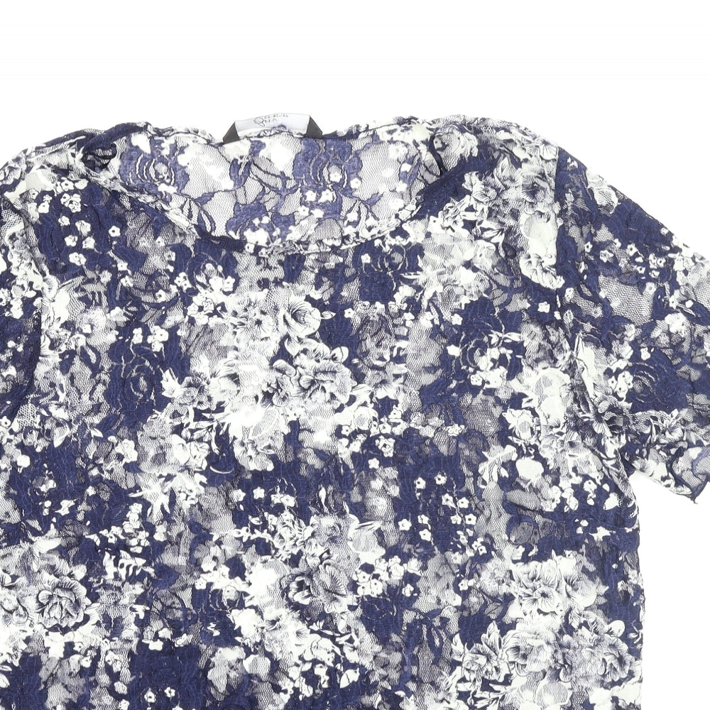 BM Collection Womens Blue Floral  Basic T-Shirt Size 16