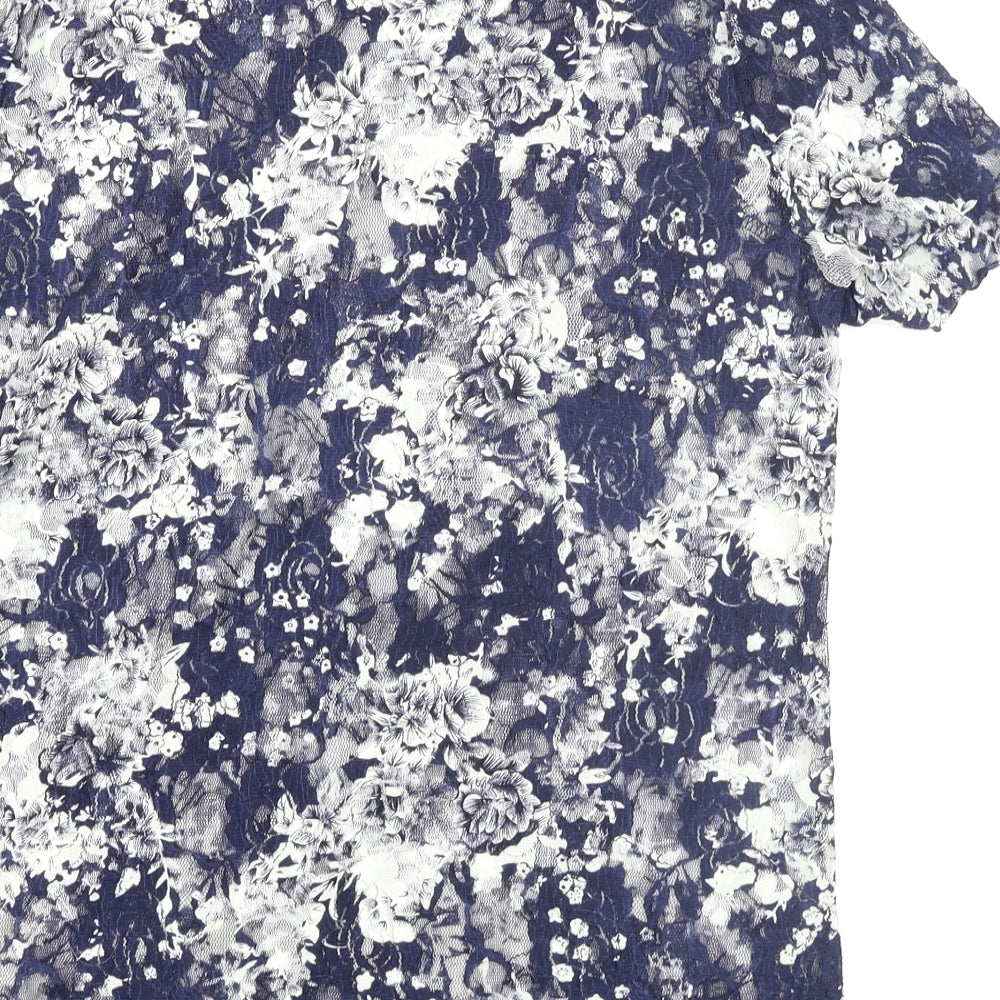 BM Collection Womens Blue Floral  Basic T-Shirt Size 16