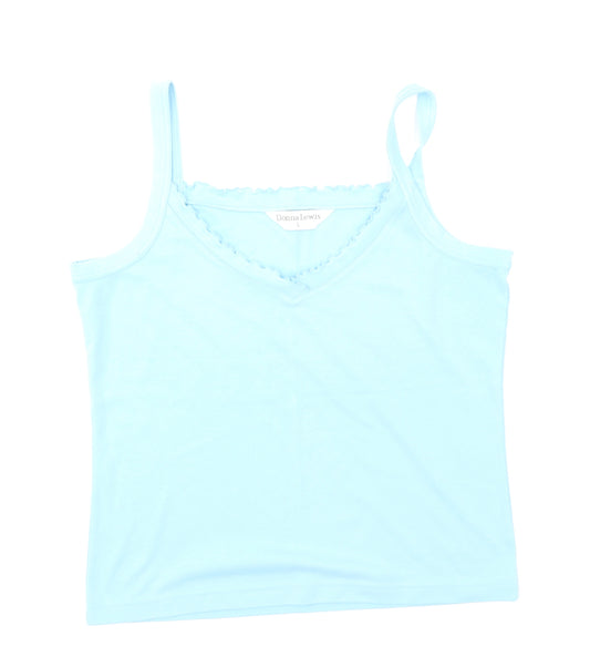 Front view of Donna Lewis women’s blue camisole t-shirt, size L