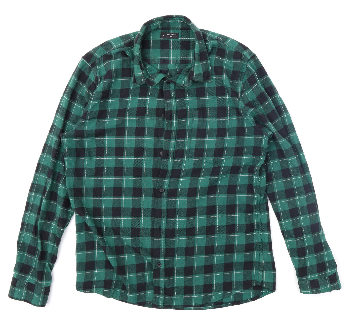 New Look Mens Green Plaid Flannel  Button-Up Size L