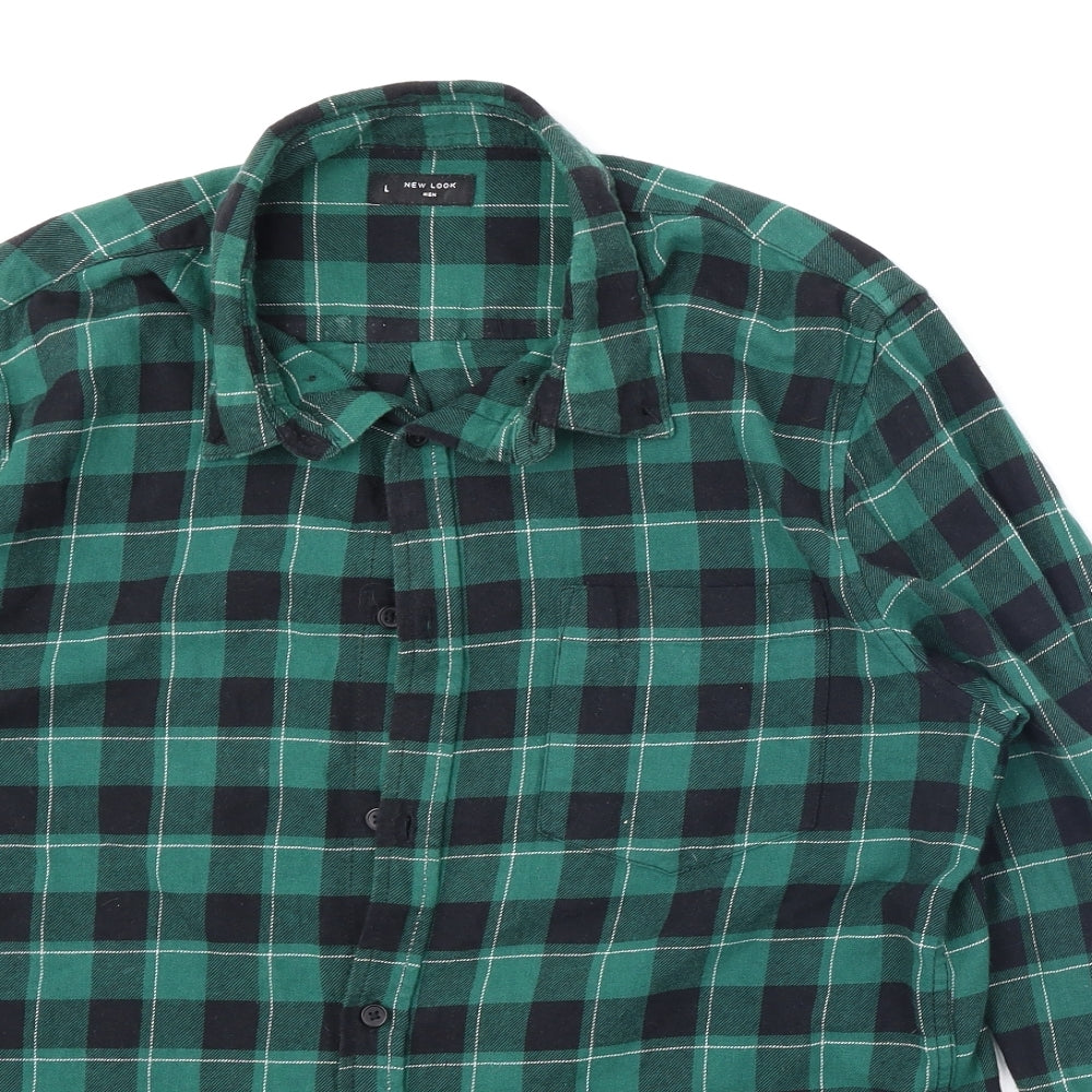 New Look Mens Green Plaid Flannel  Button-Up Size L