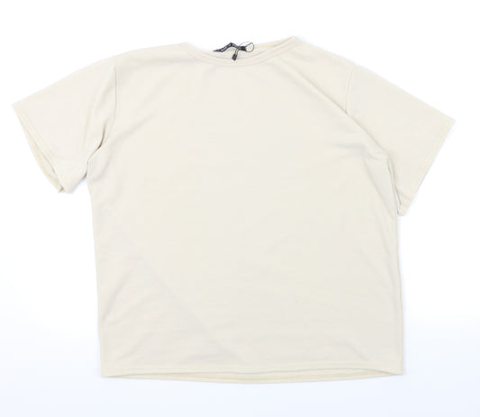 Front view of I SAW IT FIRST women’s beige basic t-shirt, size UK 12