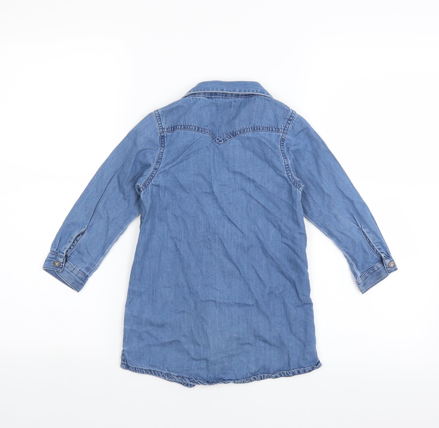 NEXT Girls Blue  Denim Shirt Dress  Size 3-4 Years  - Floral embroidery