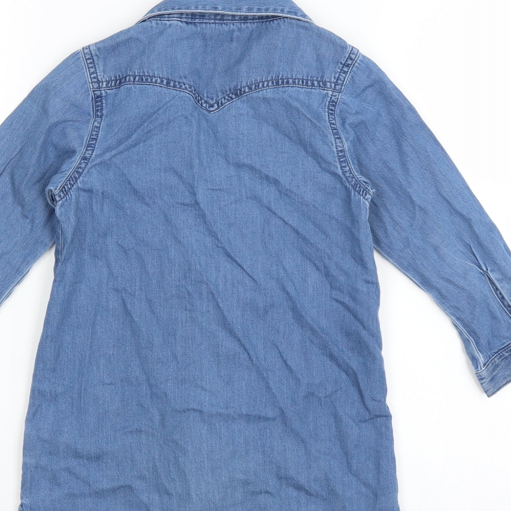 NEXT Girls Blue  Denim Shirt Dress  Size 3-4 Years  - Floral embroidery