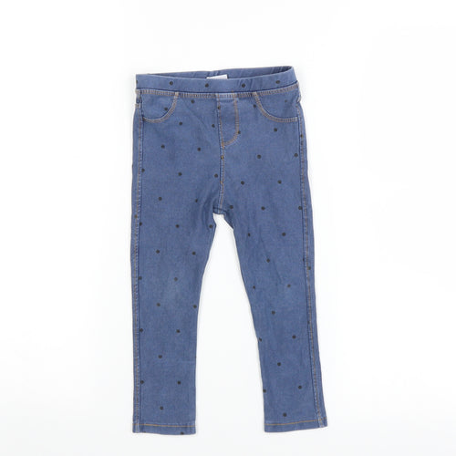 Zara Girls Blue Polka Dot Denim Carrot Trousers Size 2-3 Years - Leggings