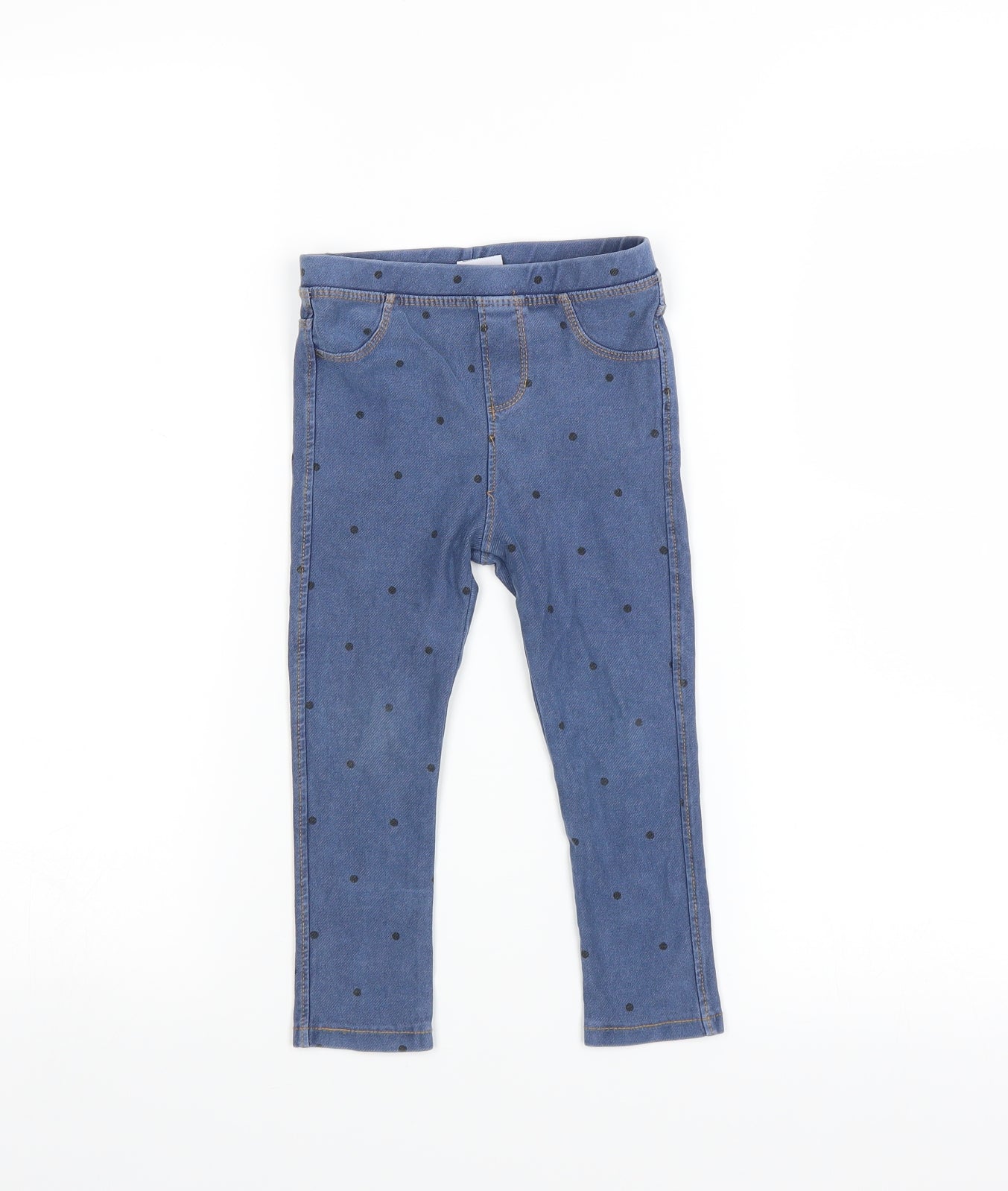 Zara Girls Blue Polka Dot Denim Carrot Trousers Size 2-3 Years - Leggings