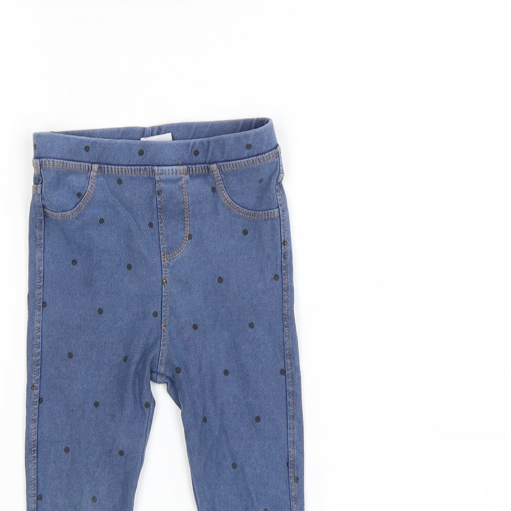 Zara Girls Blue Polka Dot Denim Carrot Trousers Size 2-3 Years - Leggings