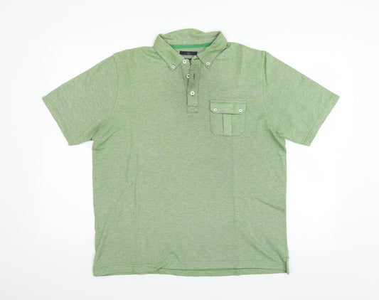 Front view of Lincoln men’s green polo, size L