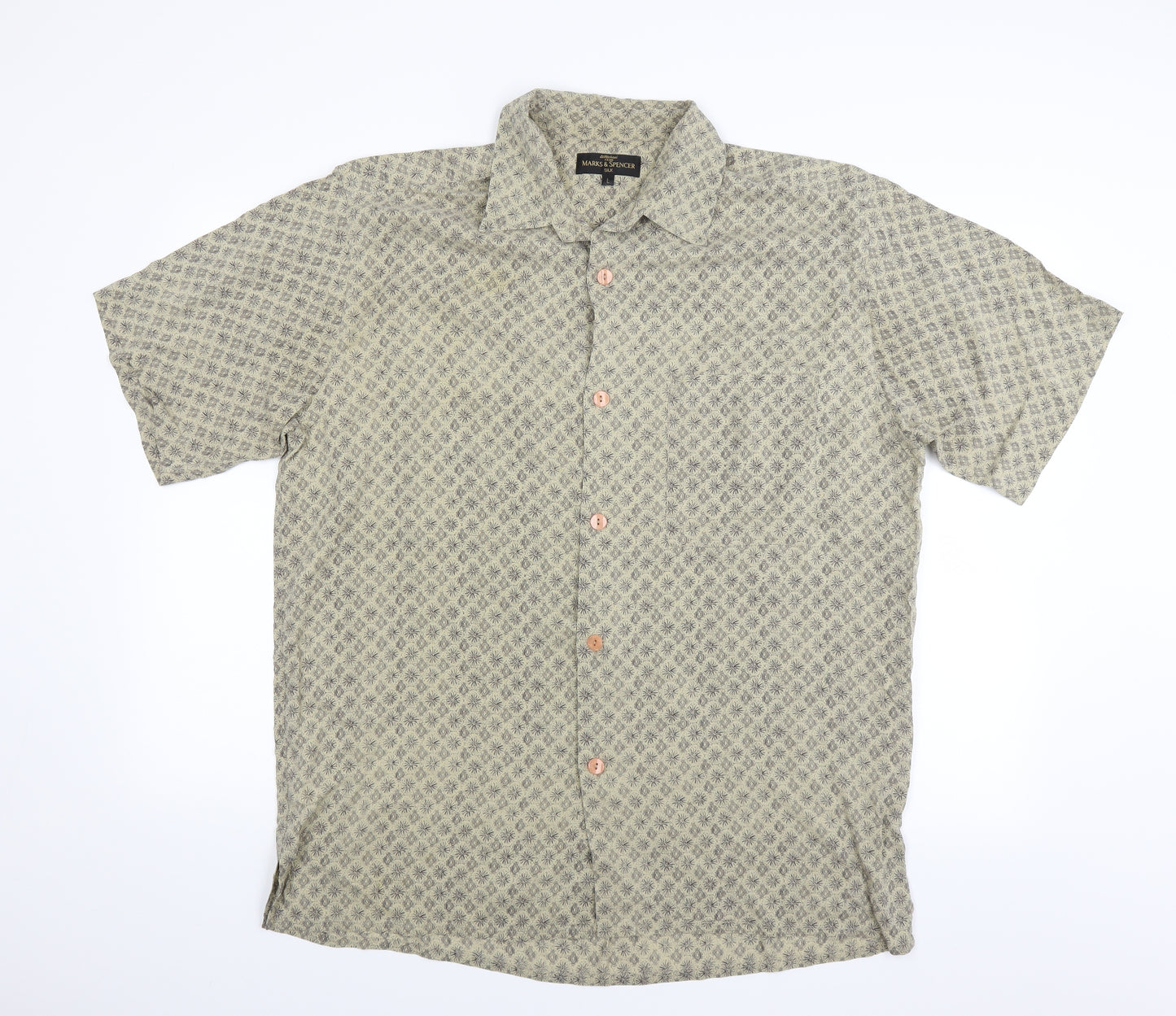 Marks and Spencer Mens Green Geometric   Button-Up Size L