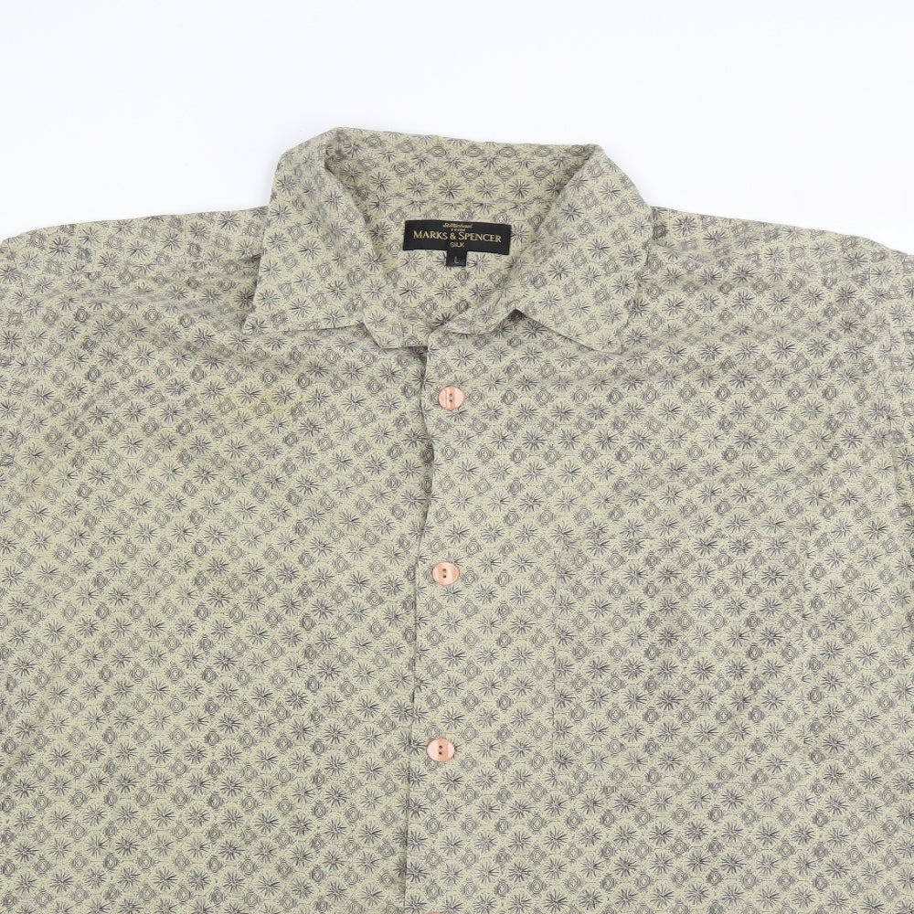Marks and Spencer Mens Green Geometric   Button-Up Size L