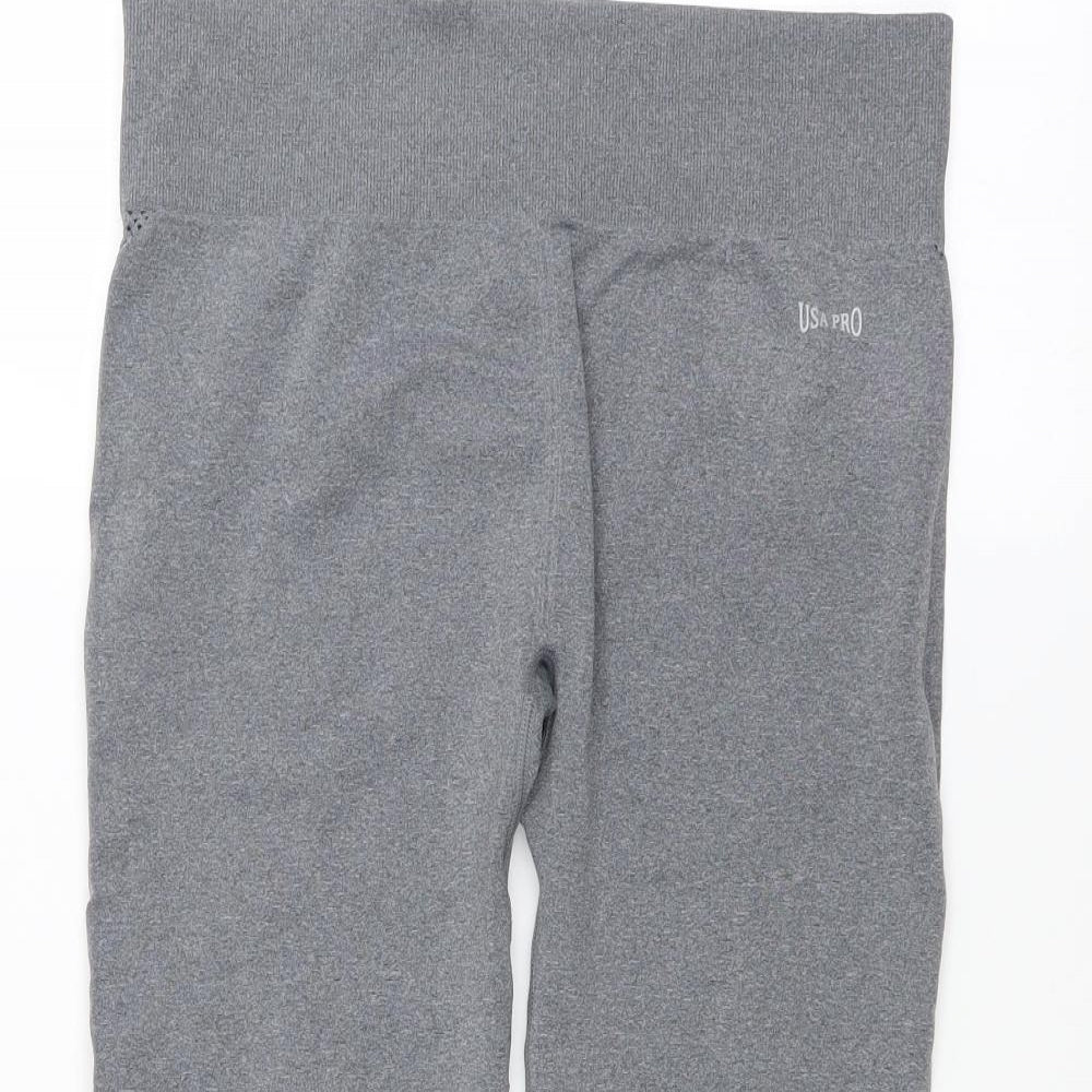 USA Pro Womens Grey   Compression Leggings Size 12 L19 in - cropped