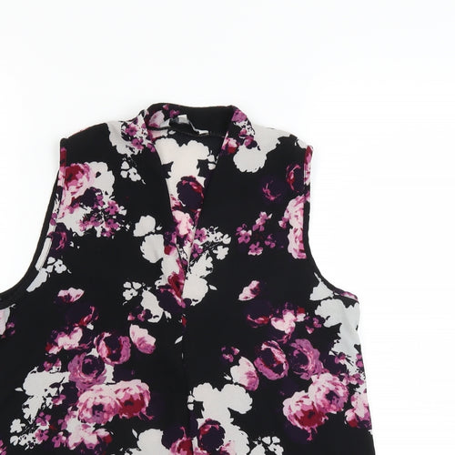 Peacocks Womens Black Floral  Basic Blouse Size 8