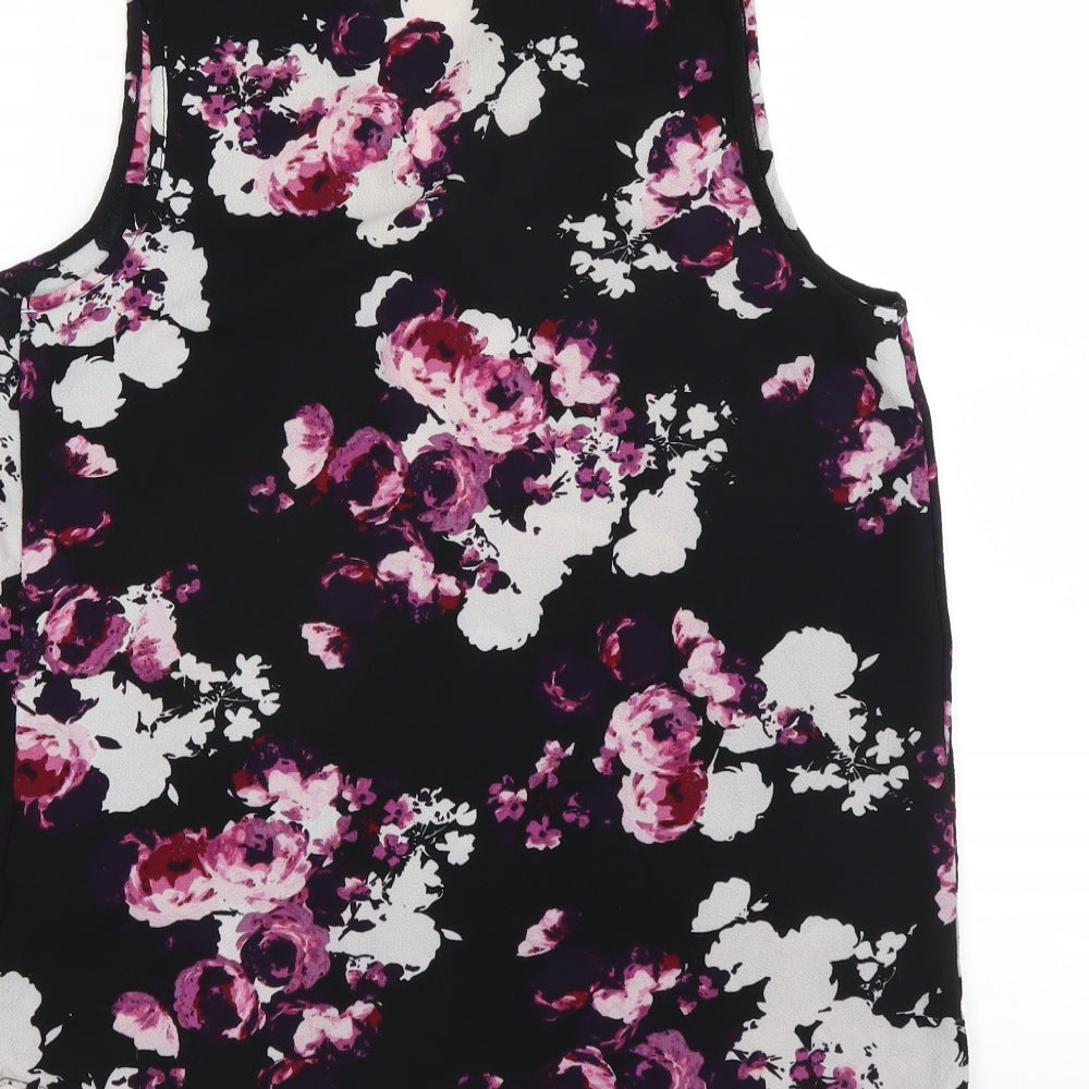 Peacocks Womens Black Floral  Basic Blouse Size 8