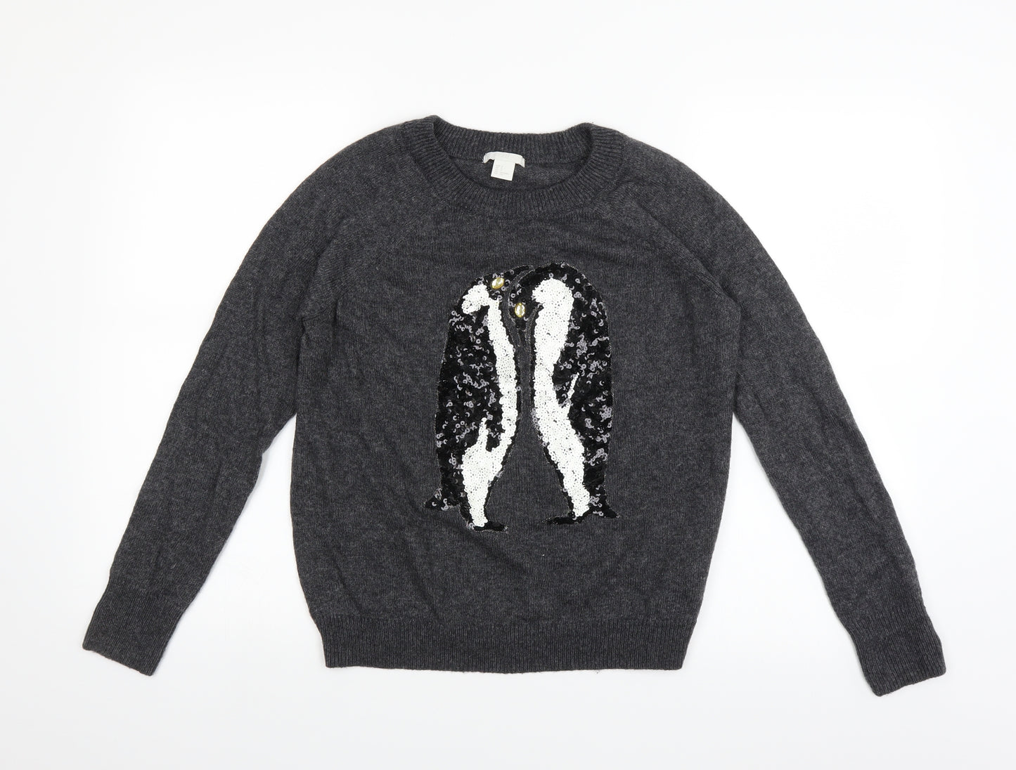H&M Womens Grey   Pullover Jumper Size S  - Penguin Christmas Jumper