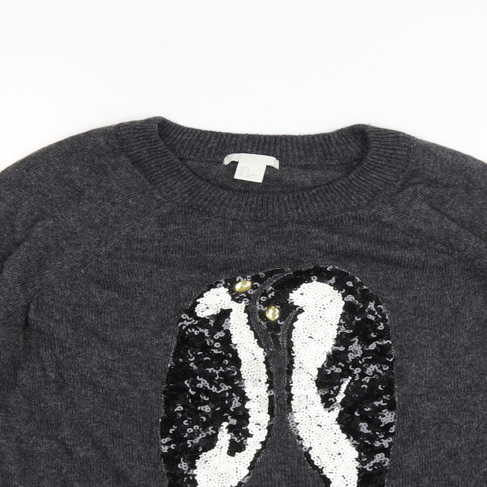 H&M Womens Grey   Pullover Jumper Size S  - Penguin Christmas Jumper