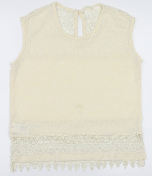 Front view of H&M women’s ivory basic t-shirt, size XS