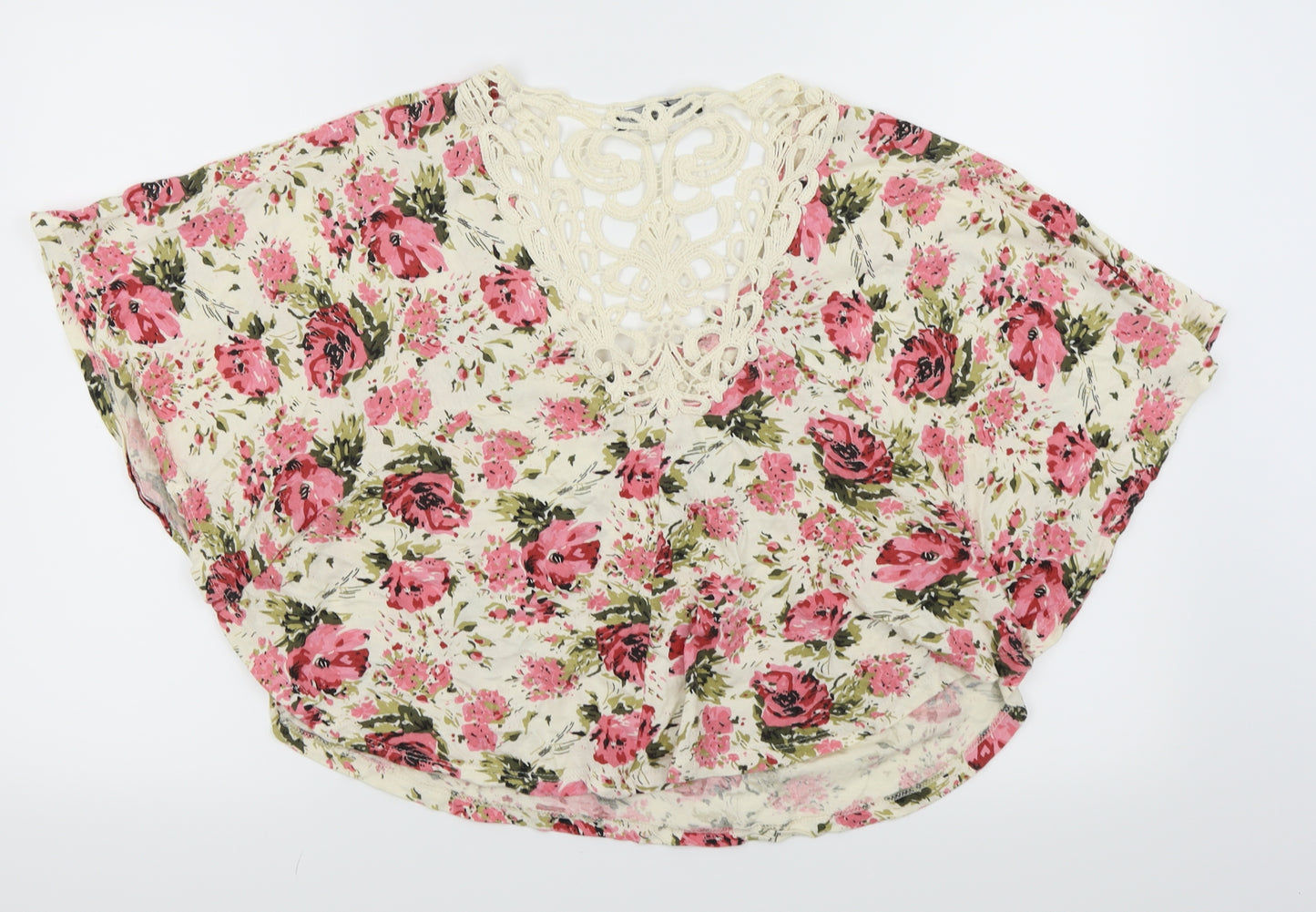 Internacionale Womens White Floral  Cropped T-Shirt Size 10
