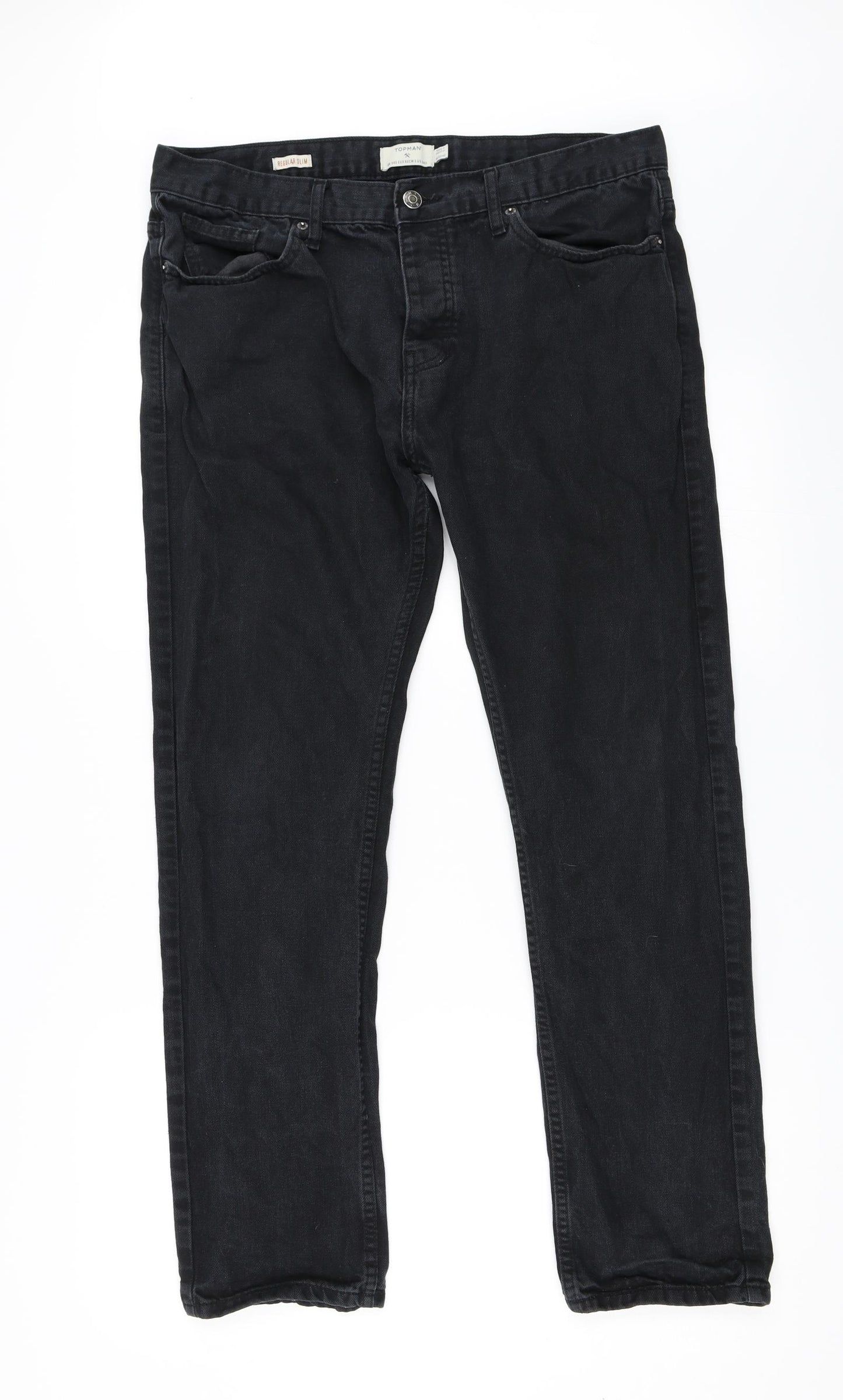 Topman Mens Black  Denim Straight Jeans Size 34 in L29 in