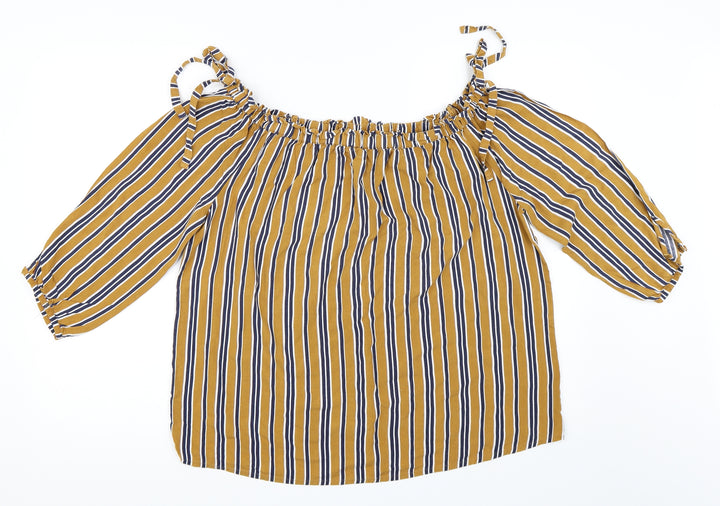 Matalan Womens Yellow Striped Basic Blouse Size 14