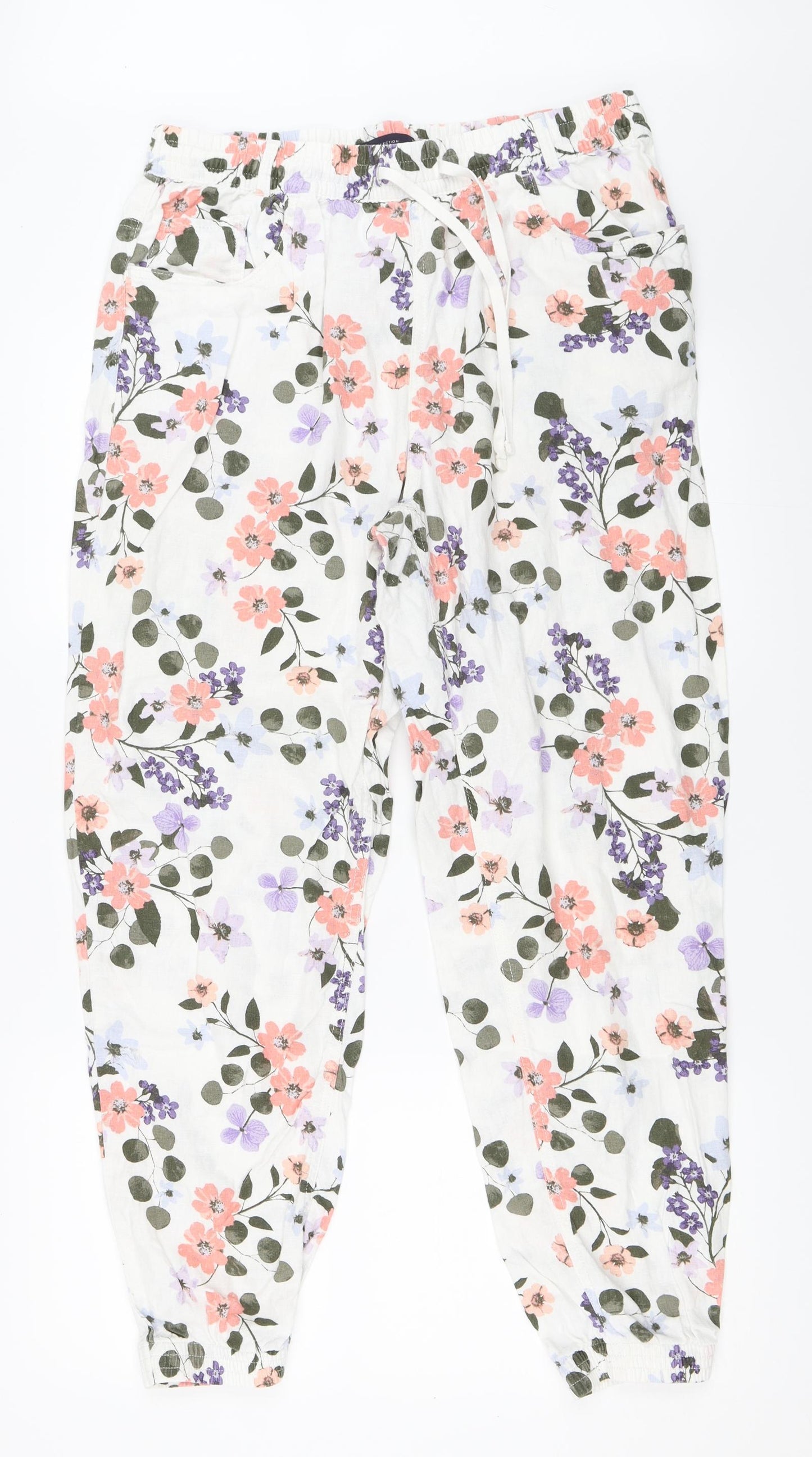 Marks and Spencer Womens White Floral  Trousers  Size 14 L28 in