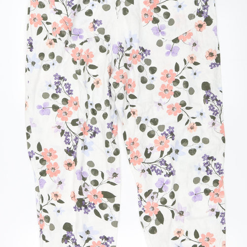 Marks and Spencer Womens White Floral  Trousers  Size 14 L28 in