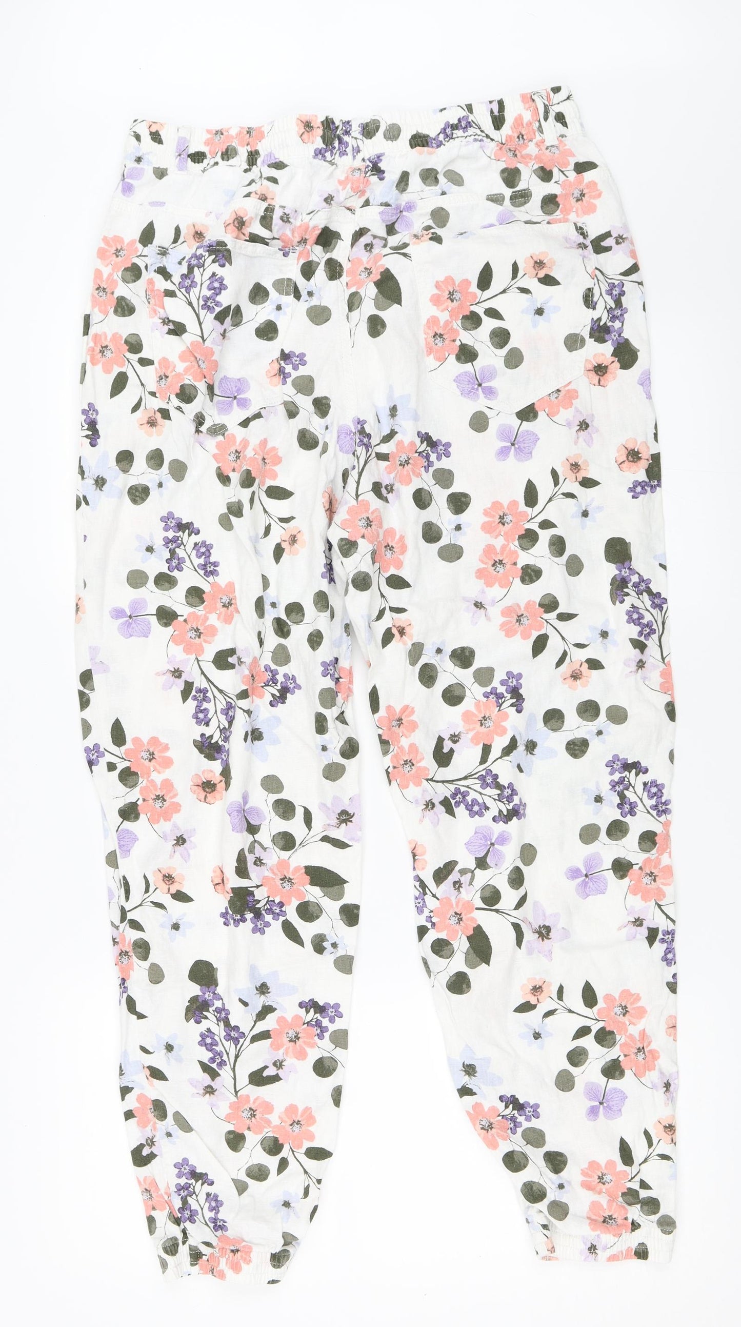 Marks and Spencer Womens White Floral  Trousers  Size 14 L28 in