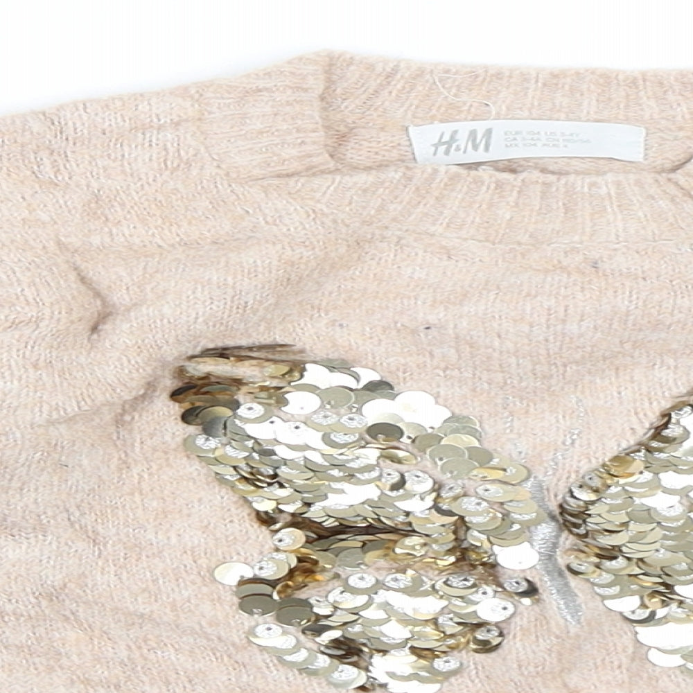H&M Girls Beige   Pullover Jumper Size 3-4 Years  - butterfly
