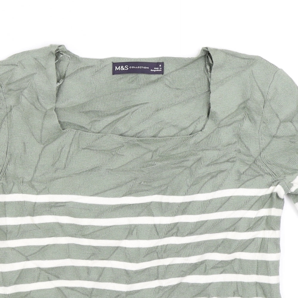 Marks and Spencer Womens Green Striped  Pullover Jumper Size 8