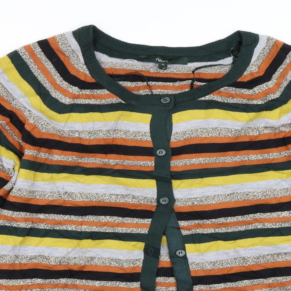 Marks and Spencer Womens Green Striped  Cardigan Jumper Size 12