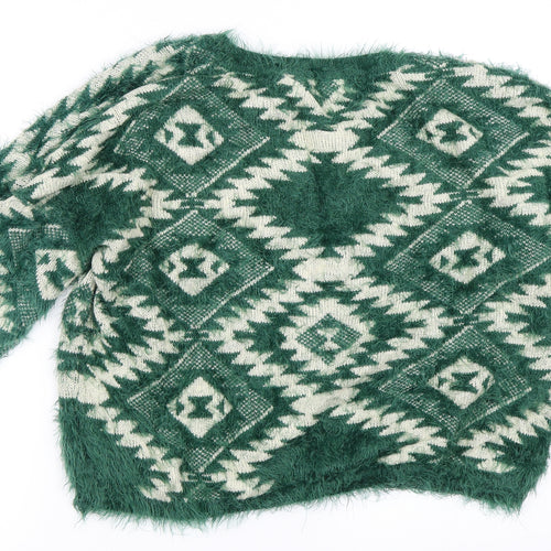 Sophyline Womens Green Geometric  Pullover Jumper Size M