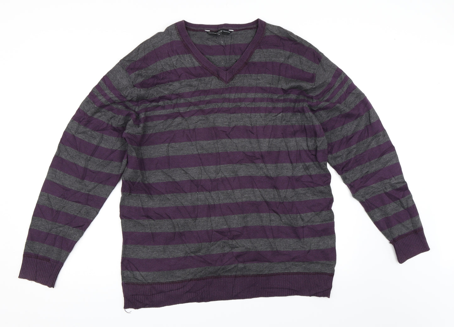 Philosophy Blues Original Mens Purple Striped  Pullover Jumper Size M