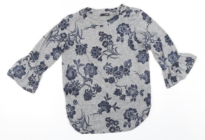 Quiz Womens Grey Floral  Pullover Jumper Size 14