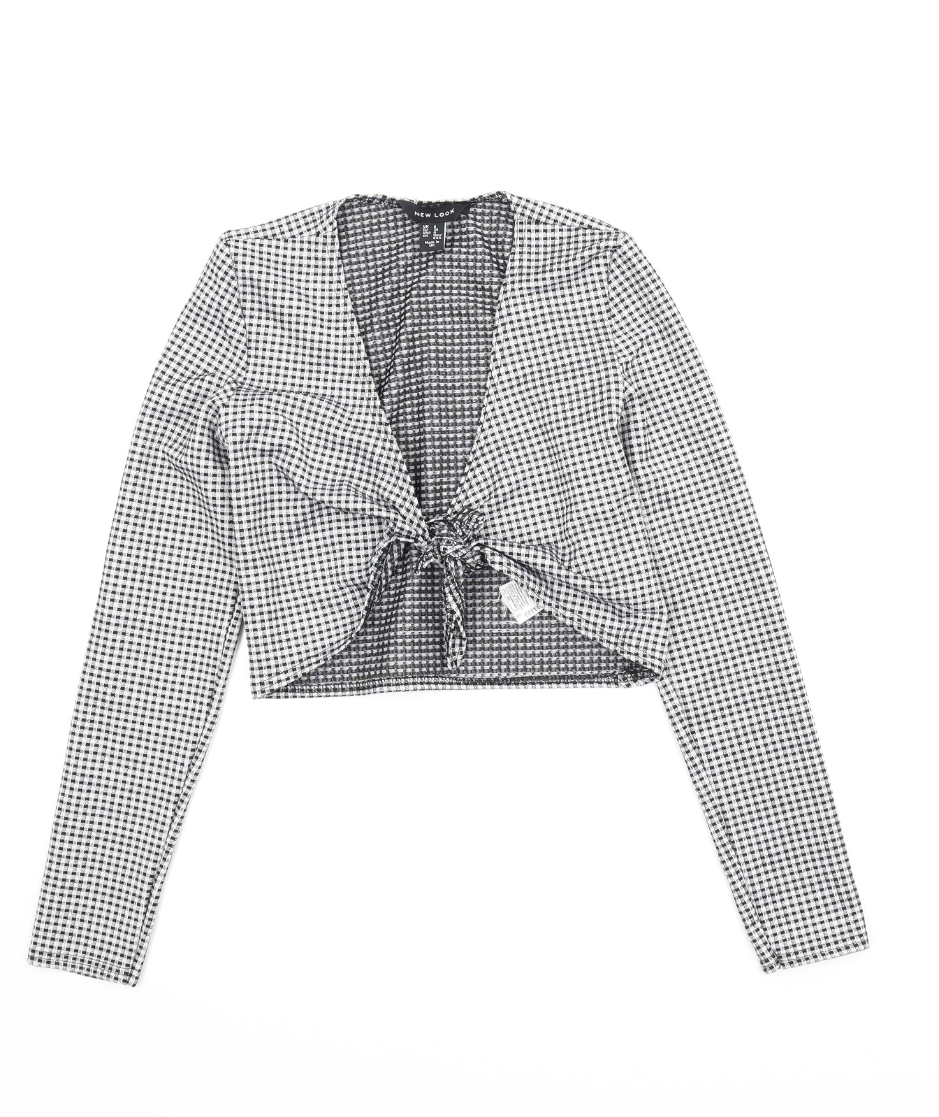 New Look Womens Black Check  Cropped Blouse Size 8