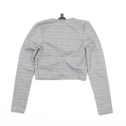New Look Womens Black Check  Cropped Blouse Size 8