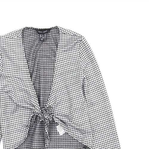 New Look Womens Black Check  Cropped Blouse Size 8