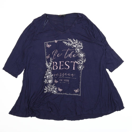 Yours Womens Blue Solid  Chemise Pyjama Top Size 20