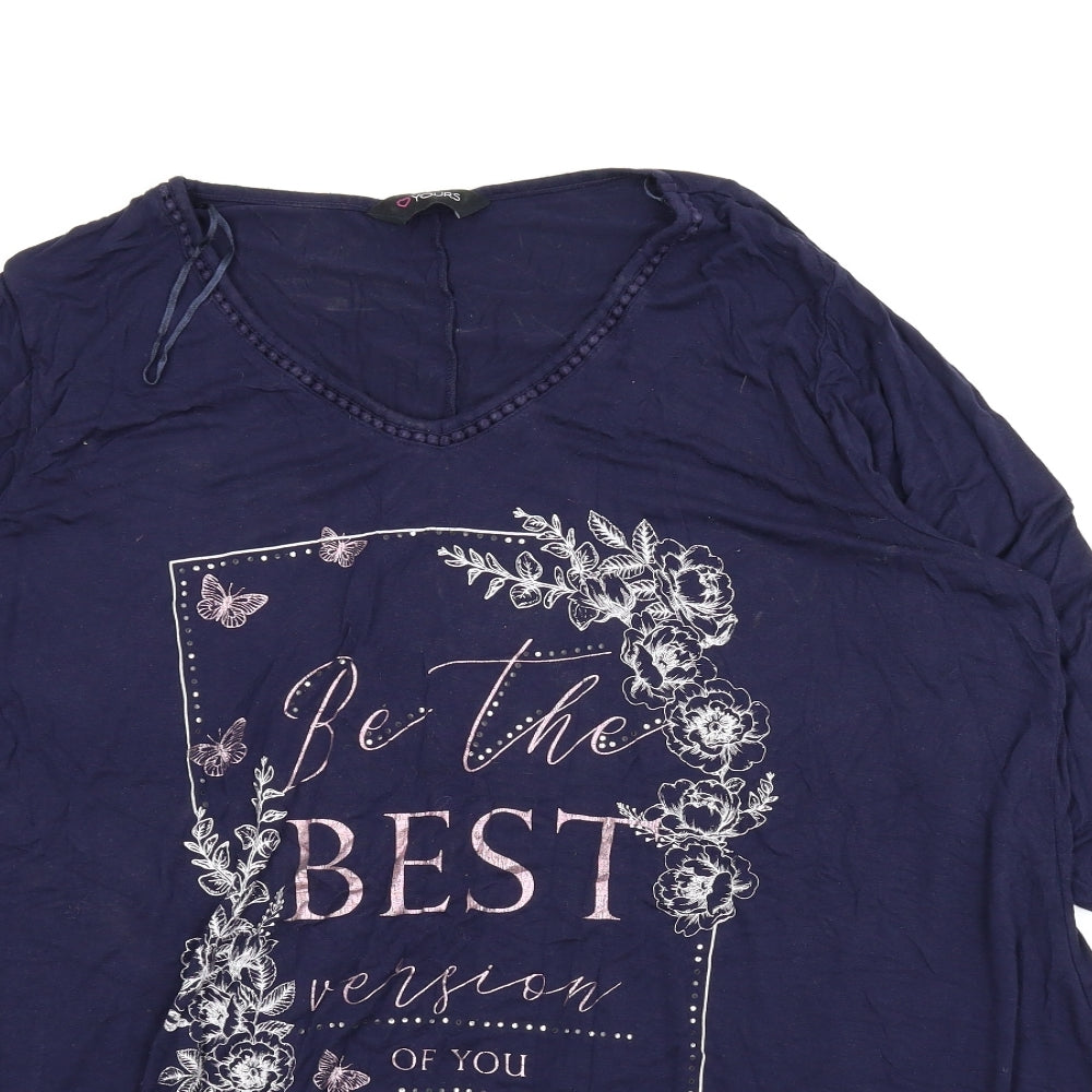 Yours Womens Blue Solid  Chemise Pyjama Top Size 20