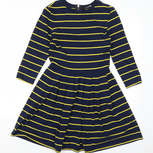 FOREVER 21 Womens Blue Striped  Skater Dress  Size S  - Yellow Stripes