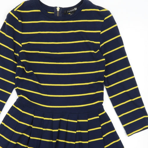 FOREVER 21 Womens Blue Striped  Skater Dress  Size S  - Yellow Stripes