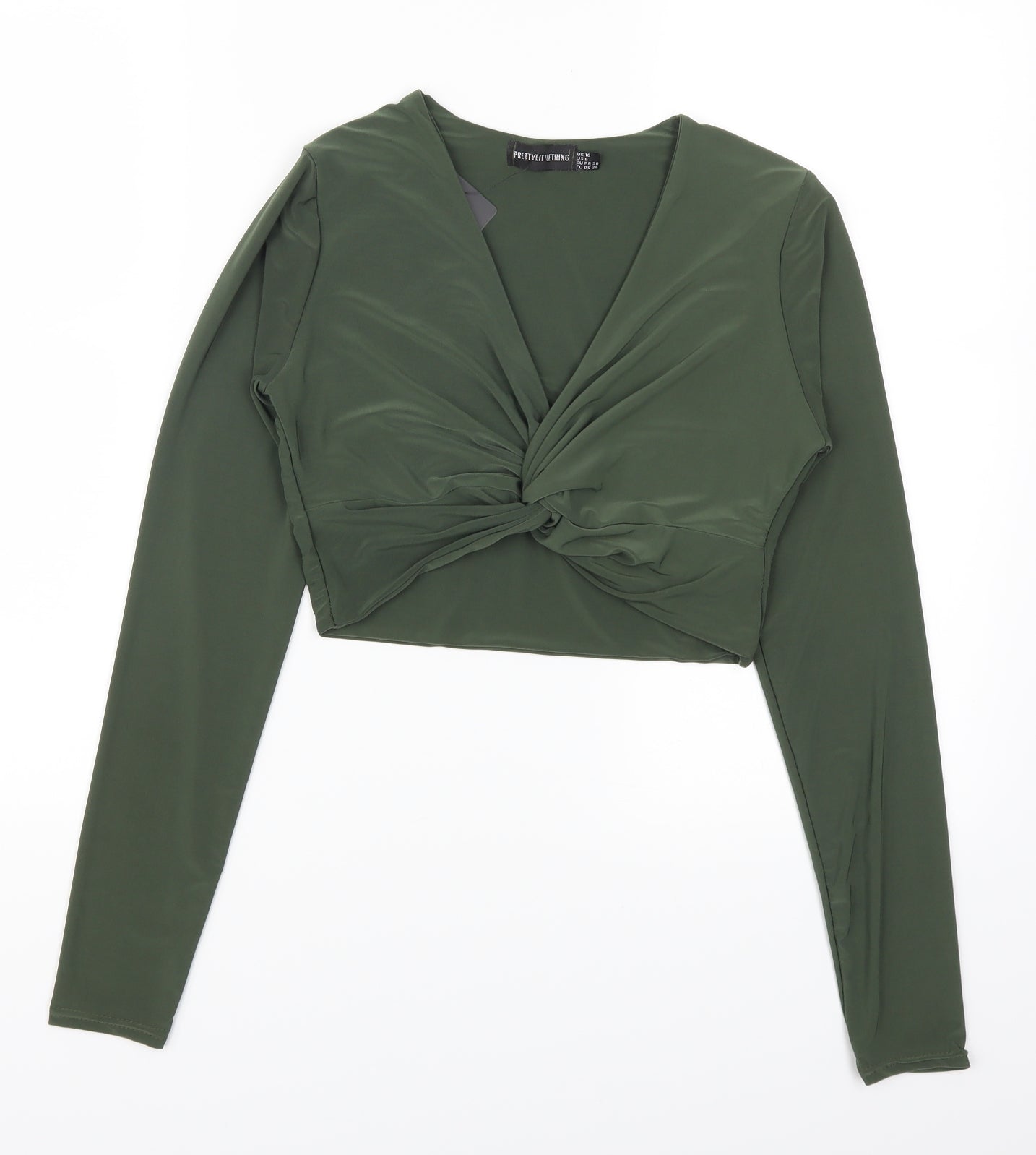 Pretty Little Thing Womens Green   Cropped T-Shirt Size 10