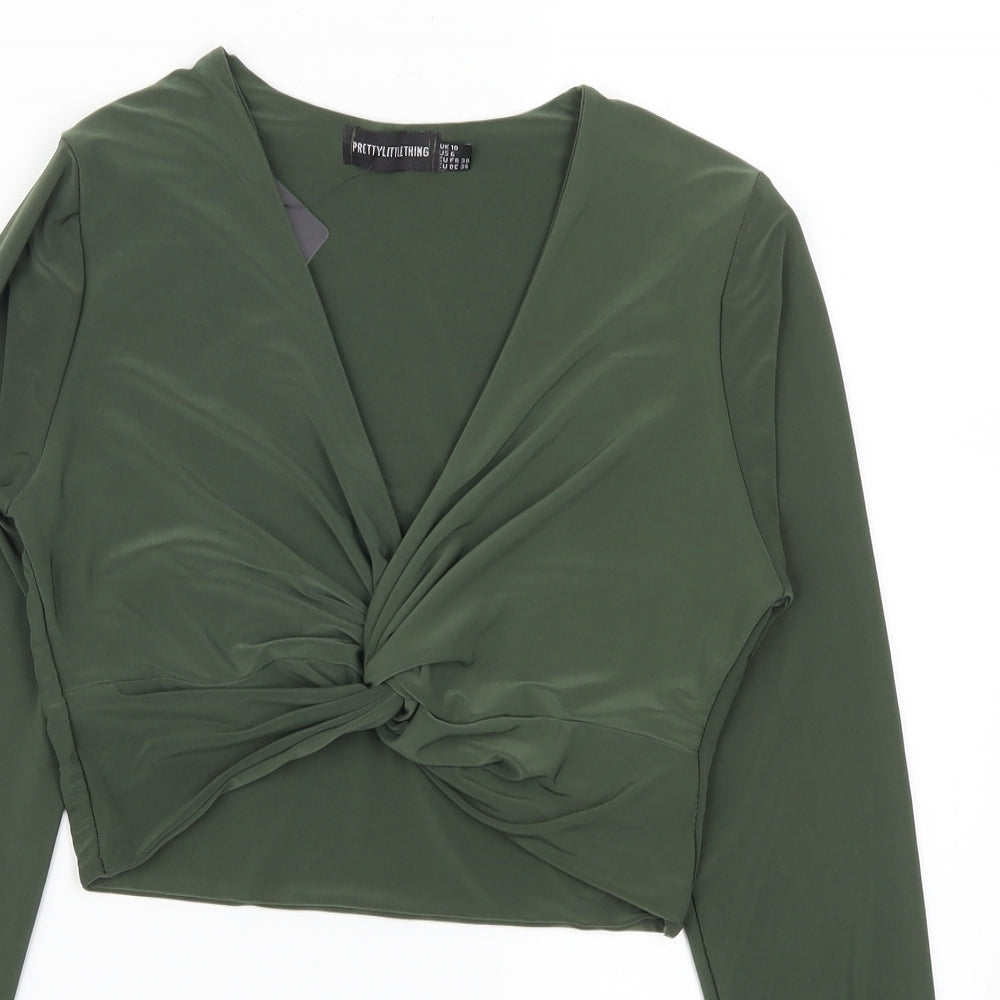 Pretty Little Thing Womens Green   Cropped T-Shirt Size 10