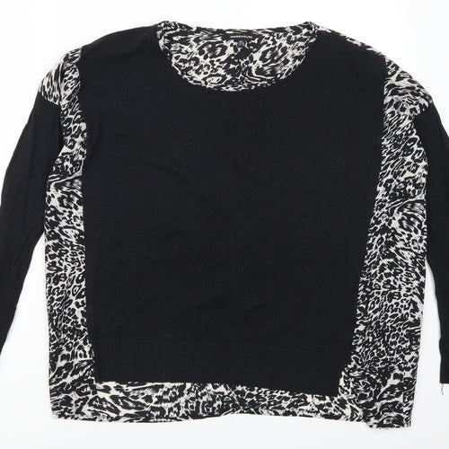 Warehouse Womens Black Animal Print  Basic T-Shirt Size 8