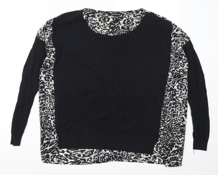 Warehouse Womens Black Animal Print  Basic T-Shirt Size 8