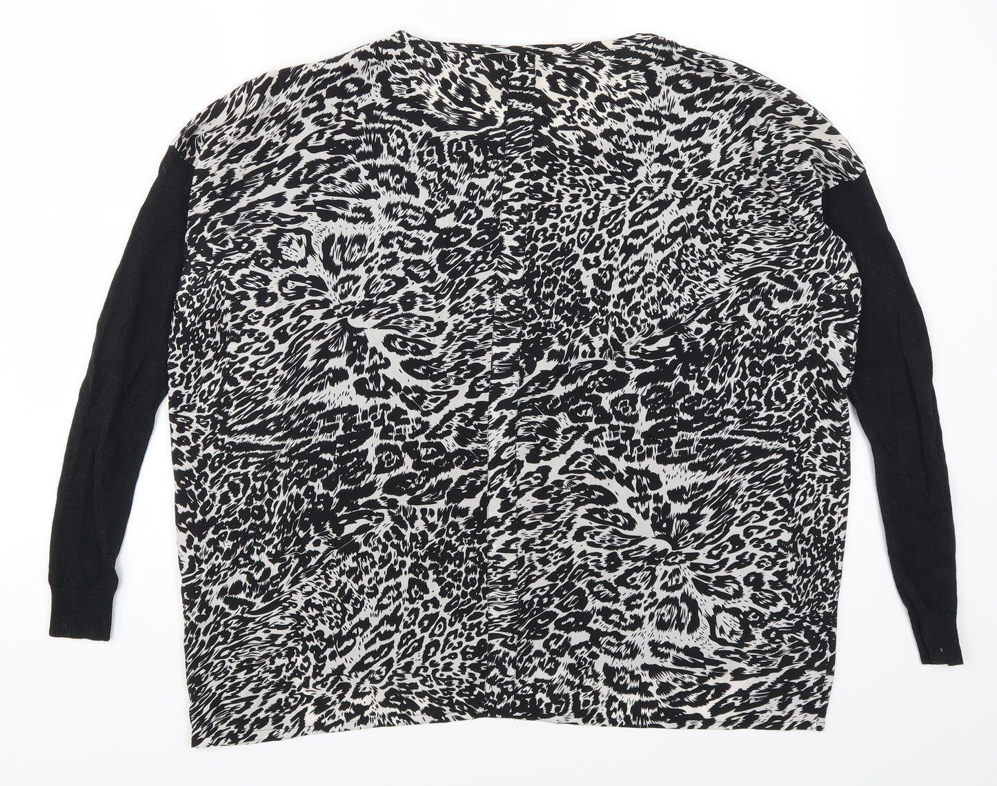 Warehouse Womens Black Animal Print  Basic T-Shirt Size 8